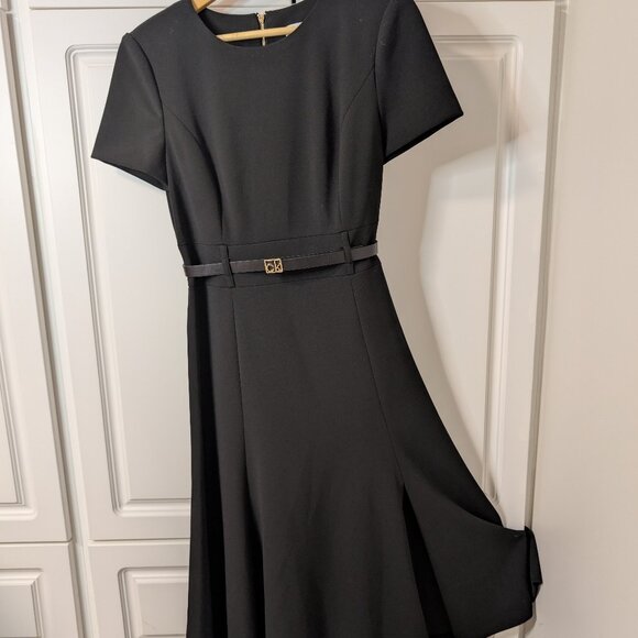 Calvin Klein Dresses & Skirts - Calvin Klein Black Short-Sleeve Midi Dress w/ Belt & Front Slit - Women’s 6